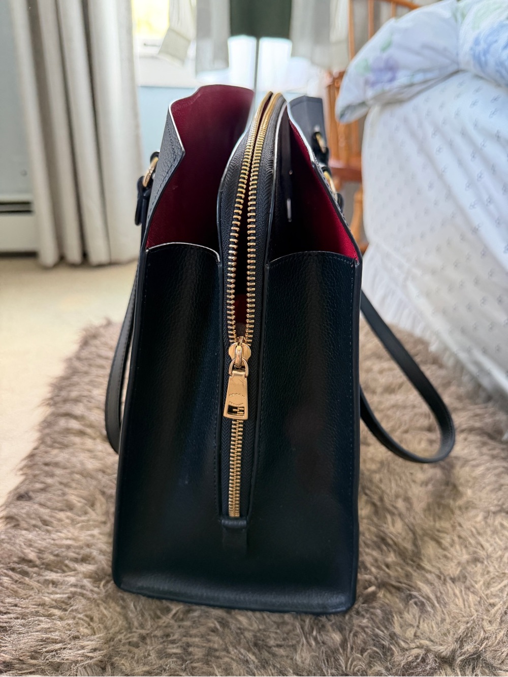 Coach Black Leather Tote with Red Accent - Picture 3 of 6